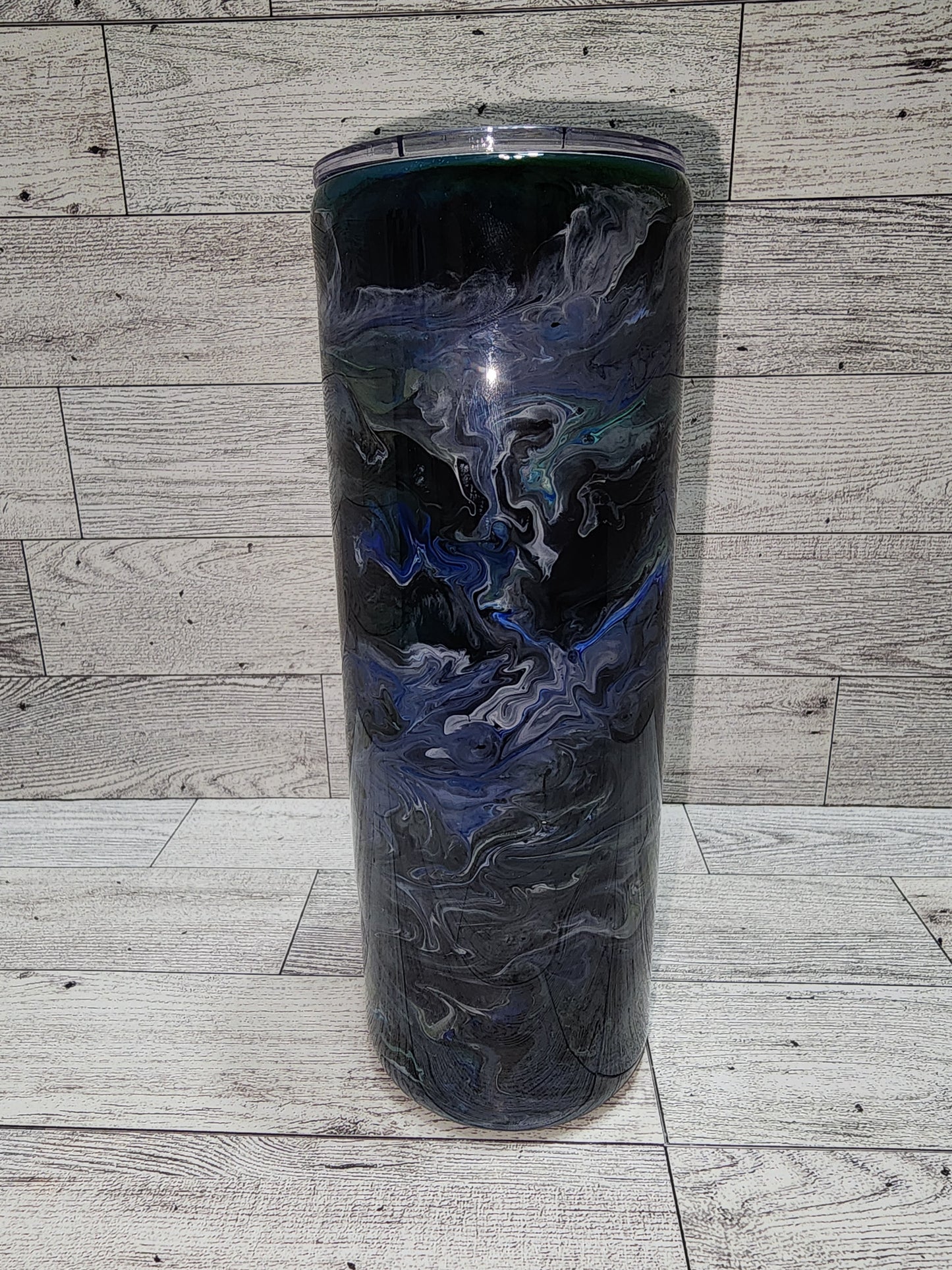 Blue Black Teal Silver Marble