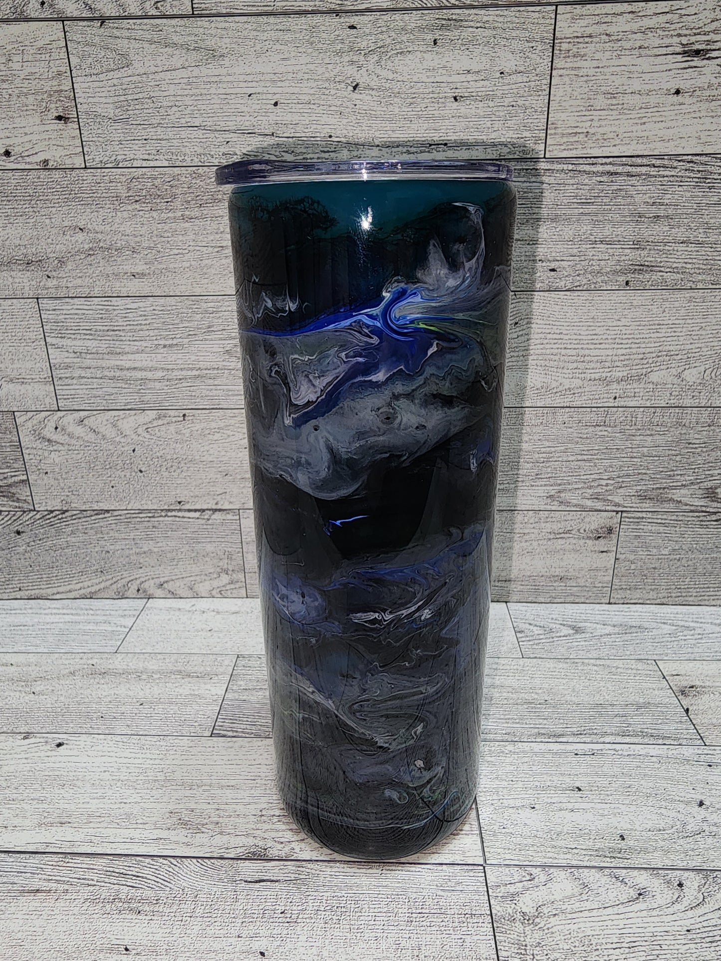 Blue Black Teal Silver Marble