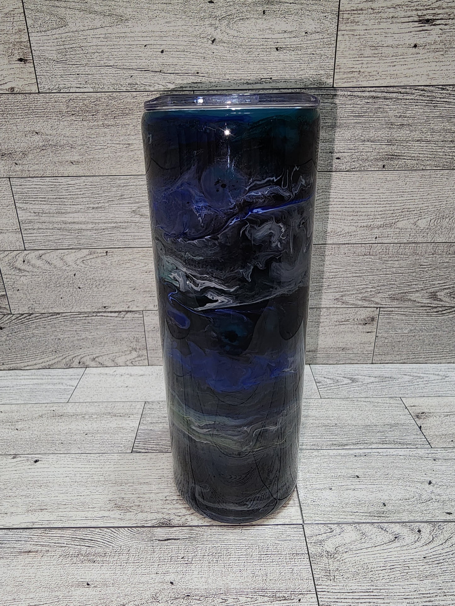 Blue Black Teal Silver Marble