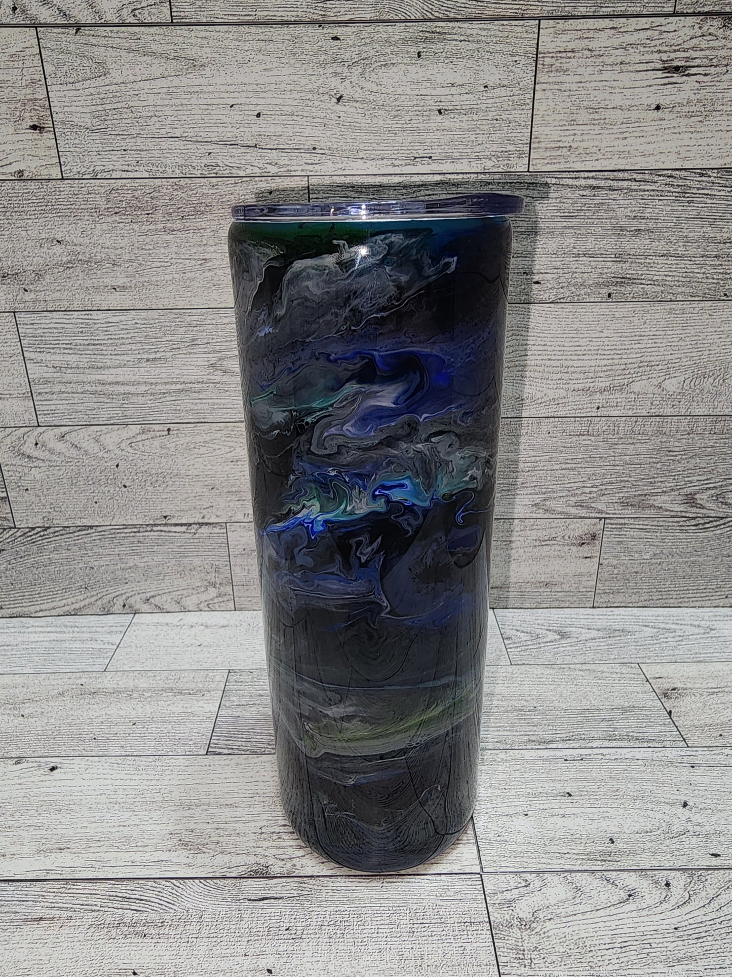 Blue Black Teal Silver Marble
