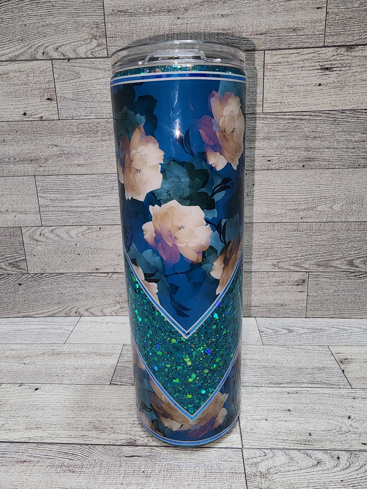 Teal with White Flowers