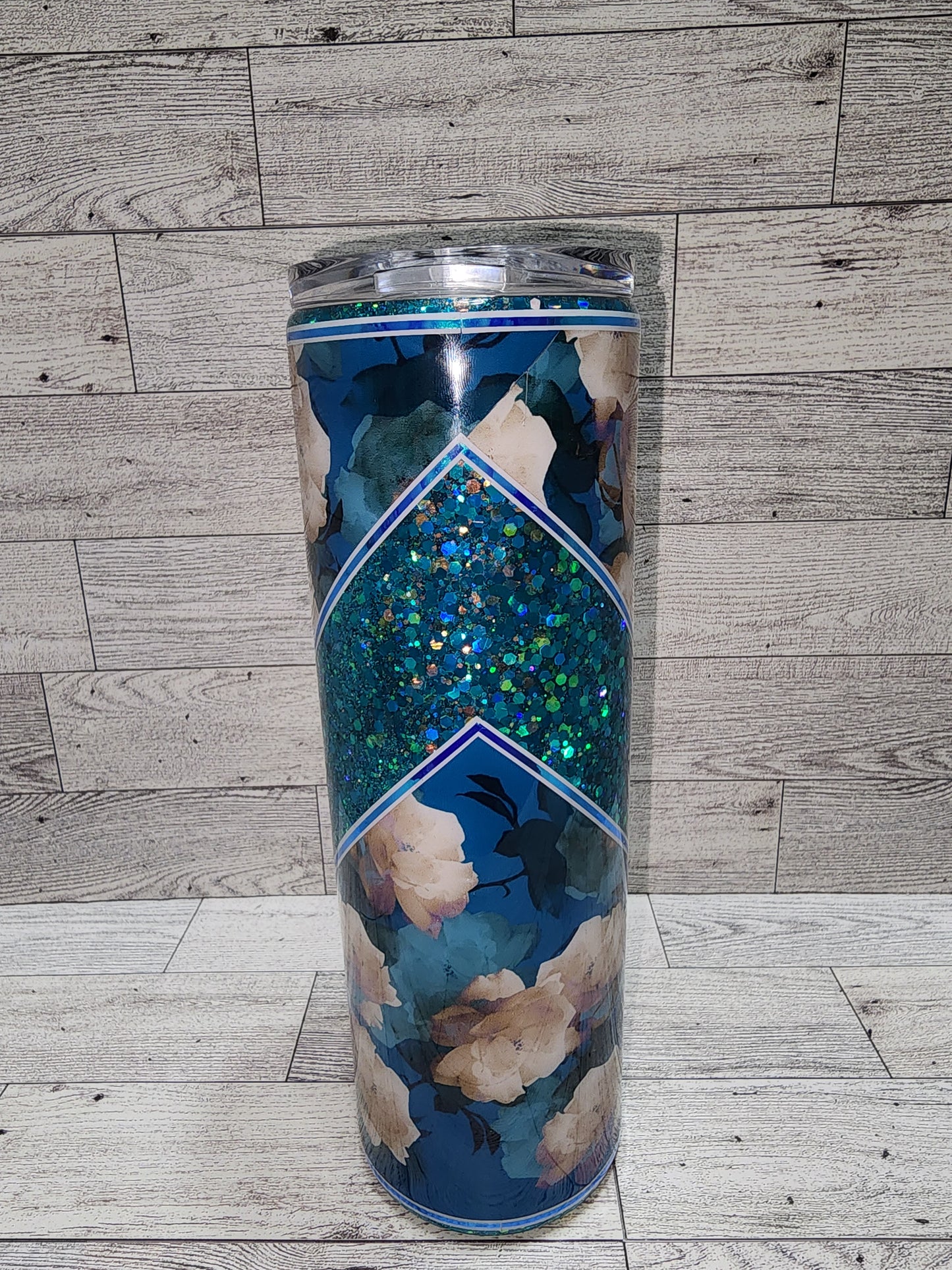 Teal with White Flowers